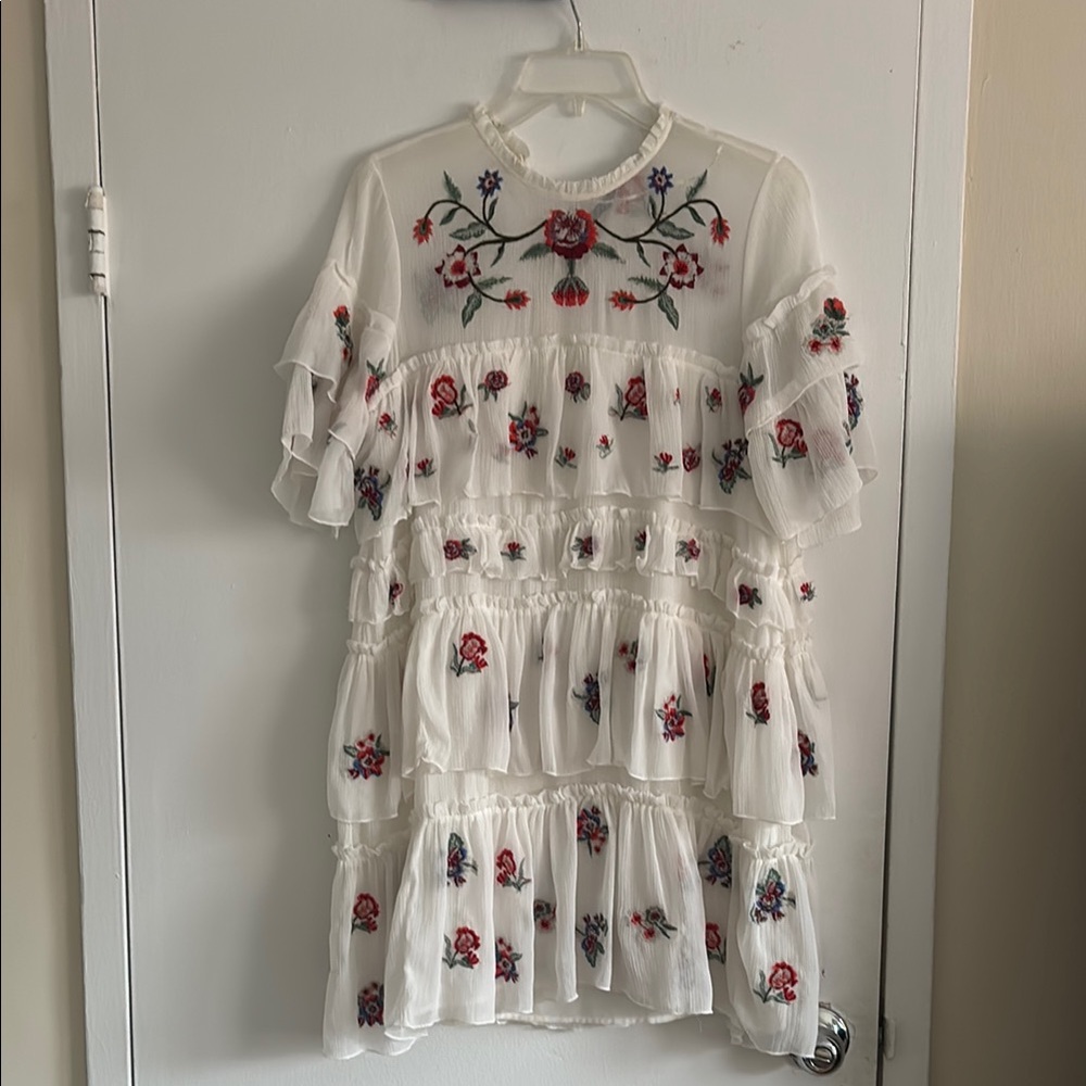 1 Zara Floral Embroidered tiered White Dress